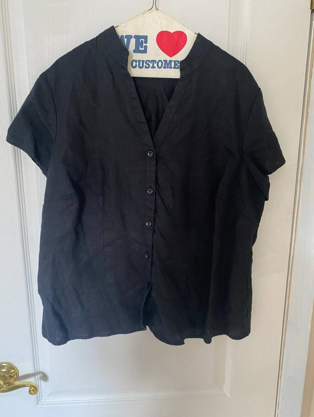Vintage Style & Co Womanโs Black Button Down Blouse Collar Detail 100% Linen 16W